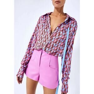 Alexis L pink blue geometric button down Adriel top
